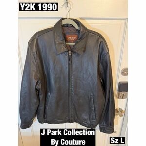 Black Genuine Lamb Leather Bomber Zip up Jacket Y2K
